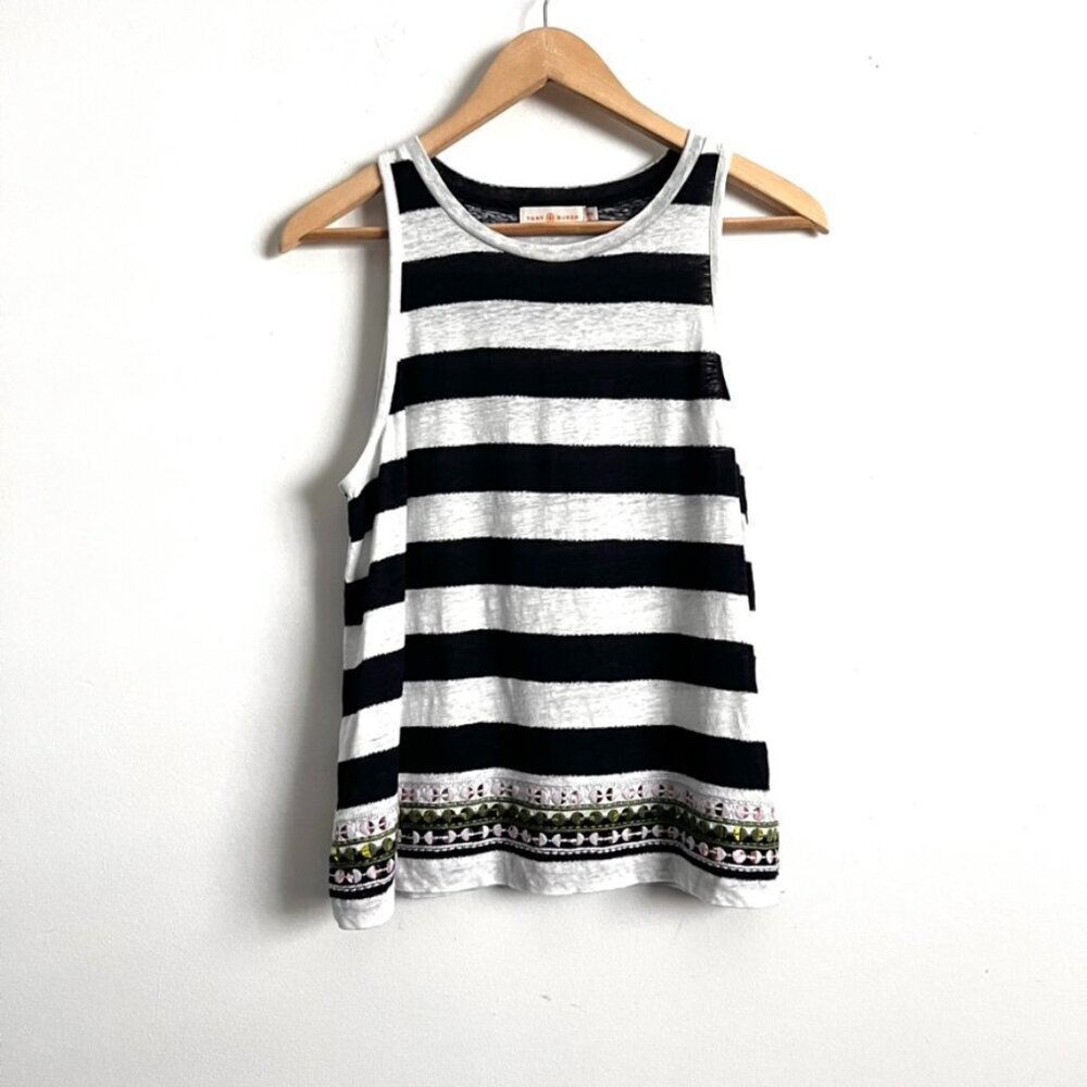 Tory Burch Linen Striped Sequin Tank Top